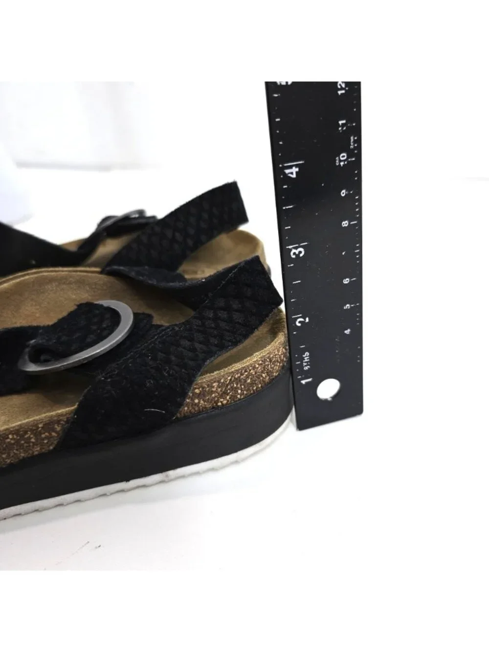 Aetrex Adrianna Snake Textured Quarter Strap Black Cork Comfort Sandals 7.5 / 8